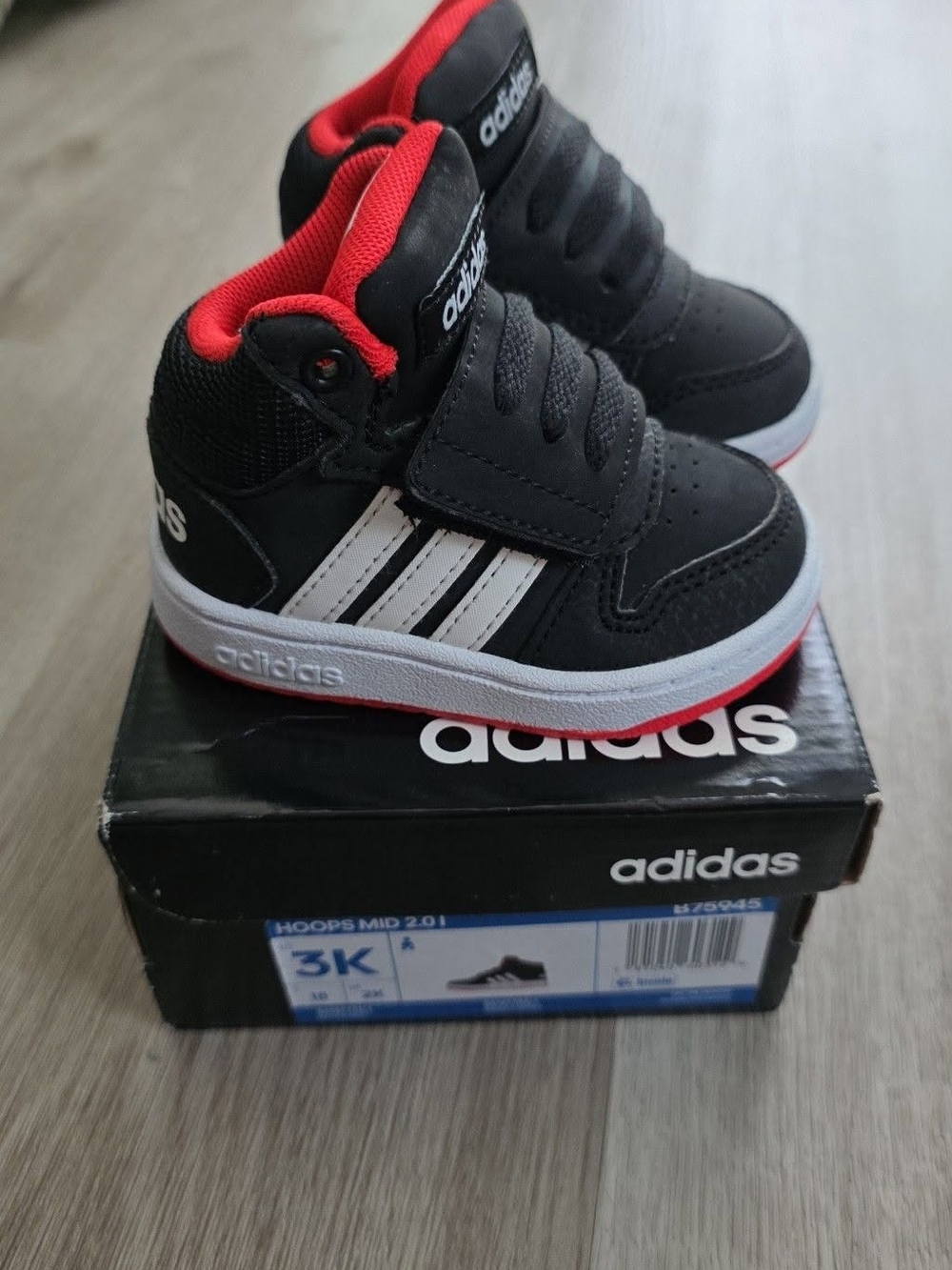 adidas Kids Black, White and Red High-Top Sneakers